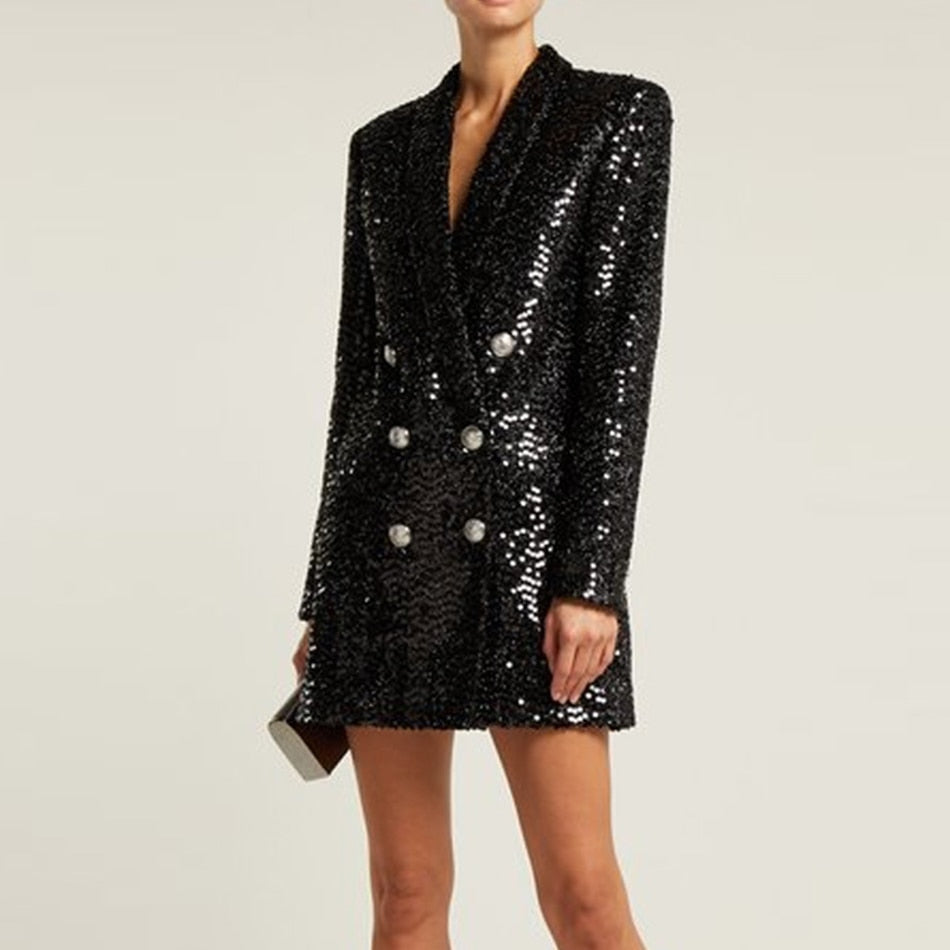 plus sequin blazer dress Black Plus Sequin Dress & Blazer Set