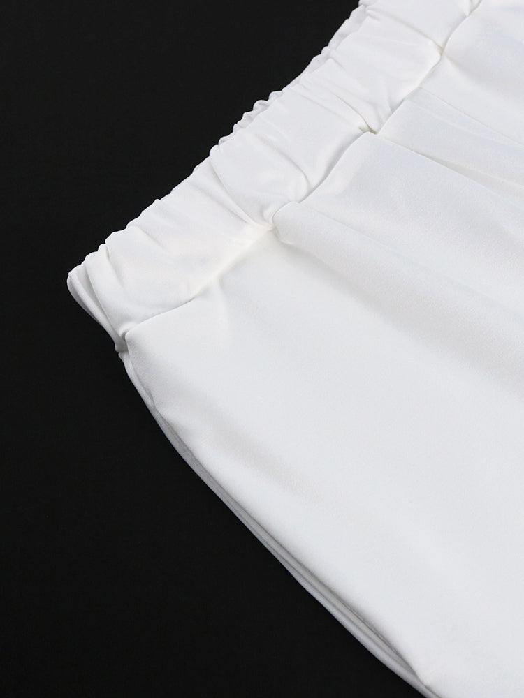 3XL 2 Piece White Chiffon Ruffle Flow Asymmetric Blouse w/ Pants Plus Size Women
