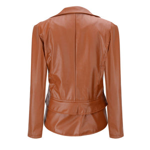 4XL Faux Leather Office Jacket Turn Collar Plus Size Women