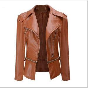 4XL Faux Leather Office Jacket Turn Collar Plus Size Women
