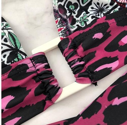 5XL 2 Piece Pastel or Striped Print Swimsuit Halter Bikini w/ Boy Shorts Plus Size Women