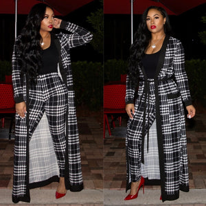 Womens Plus Size 2 Piece Set Plaid or Camouflage Print  Long Robe w/ Pants Black White or Green Camouflage Print