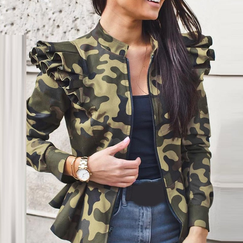 Stand collar outlet camouflage jacket