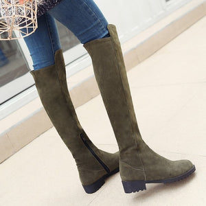 Plush Over The Knee Short Heel Boots Womens Shoes