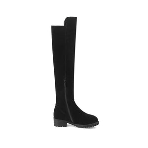 Plush Over The Knee Short Heel Boots Womens Shoes