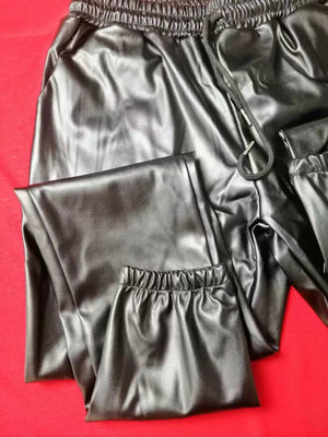 3XL Faux Leather Jogger Pants Drawstring Ankle Length Plus Size Women