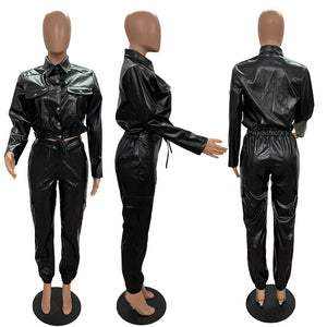 2XL 2 Piece Faux Leather Jacket w/ Palazzo Pants Plus Size Women