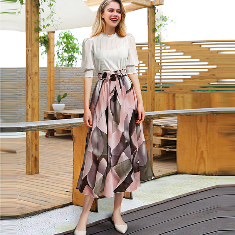 5XL Printed Chiffon Skirt  Long Length Elastic Waist Plus Size Women