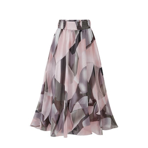 5XL Printed Chiffon Skirt  Long Length Elastic Waist Plus Size Women