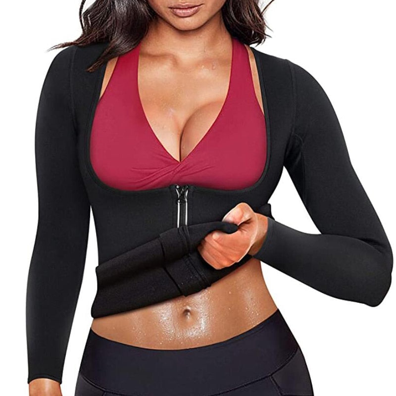 3XL Black Neoprene Long Sleeve Sauna Shaper Sweat Shirt Plus Size Women