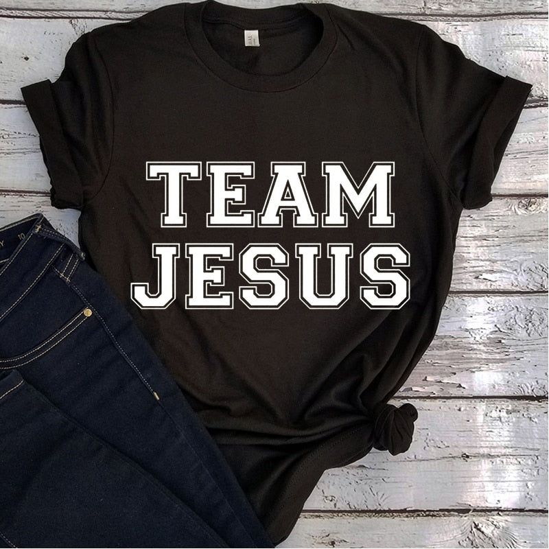 Plus Size Women Team Jesus T Shirt O Neck Short Sleeve Pink Orange Gray White or Black