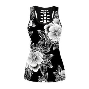 4Xl Black White Floral Print Tank Top Round Neck Sleeveless Plus size Women