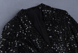 3XL Black Bling Sequin Sequin Blazer Mini Dress Plus Size Women