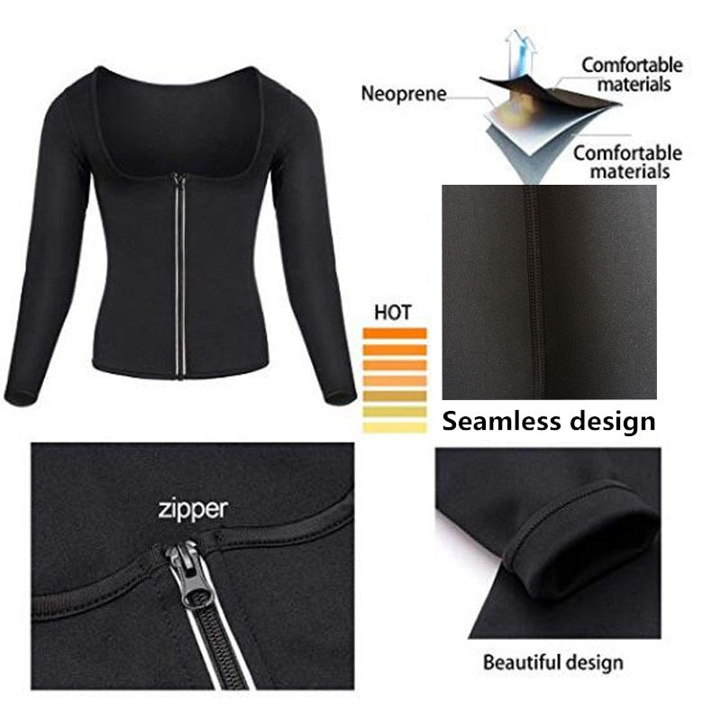 3XL Black Neoprene Long Sleeve Sauna Shaper Sweat Shirt Plus Size Women