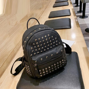 Black Faux Leather Rivet Embossed Backpack Womens Accessories