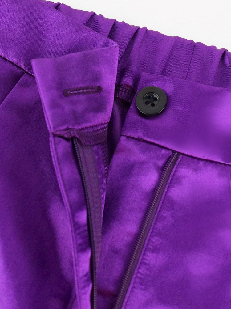 4XL Satin Shine Purple Pencil Pants Plus Size Women
