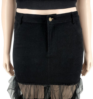 5XL Patchwork Denim Mesh Layered Skirt Plus Size Women Plus Size Women