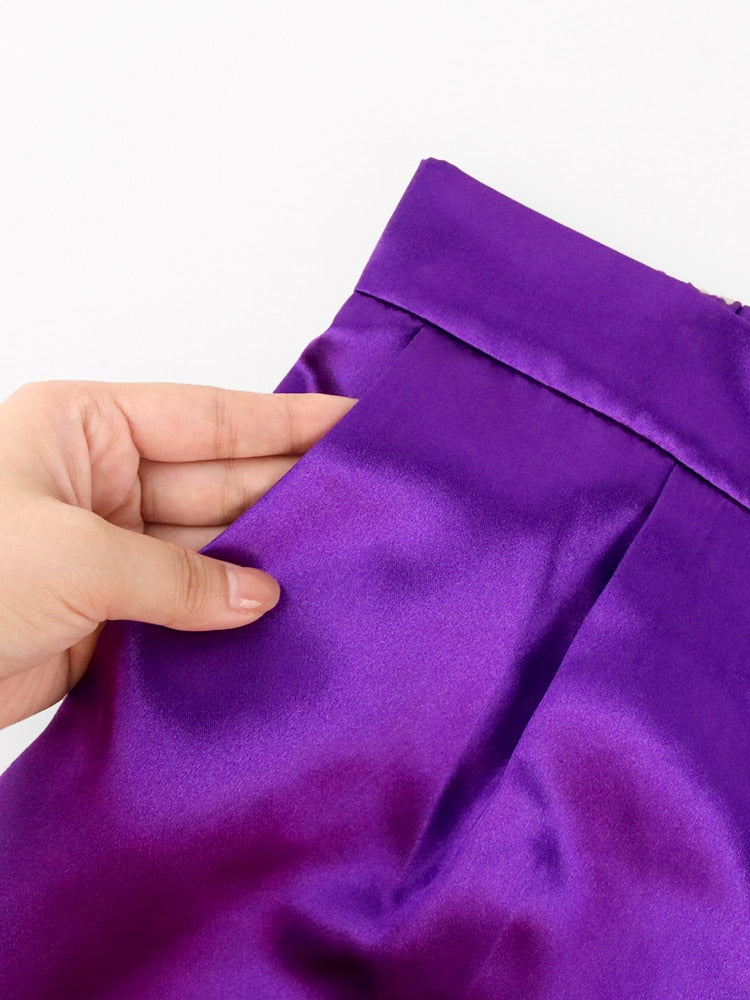 4XL Satin Shine Purple Pencil Pants Plus Size Women