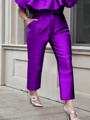 Plus Size Women Satin Shine sleek Purple Pencil Pants