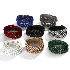 #02 Faux Leather Rhinestone Bracelet Womens Jewelry