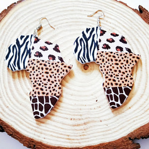 Multi-Animal Zebra Leopard Print Wood Drop Earrings Womens Earrings
