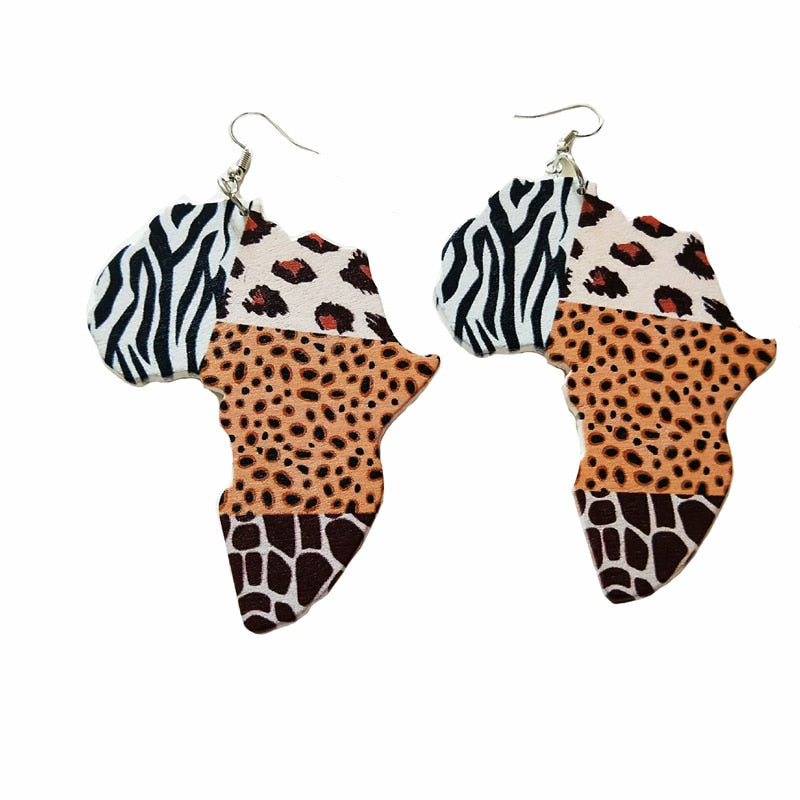 Womens Accessories Multi-Animal Zebra Leopard Print Wood Drop Earrings