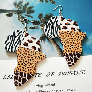 Multi-Animal Zebra Leopard Print Wood Drop Earrings Womens Earrings
