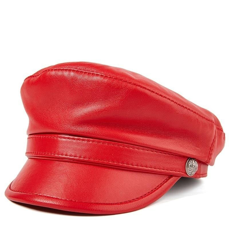 Mkw Accessories Genuine Leather Paperboy Navy Caps Red or Black