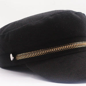 Paperboy Navy Wool Cap w/ Gold Leaf Trim Womens Plus Size