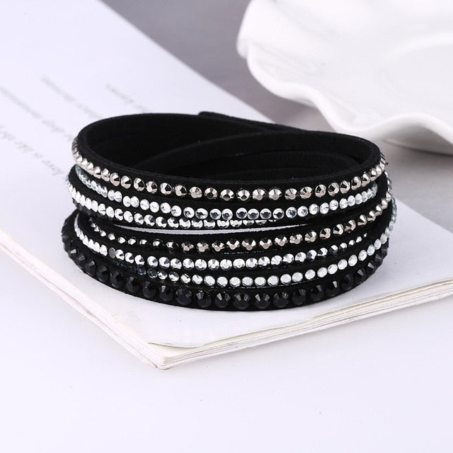 #01 Rhinestone Faux Leather Bracelet Women Jewelry