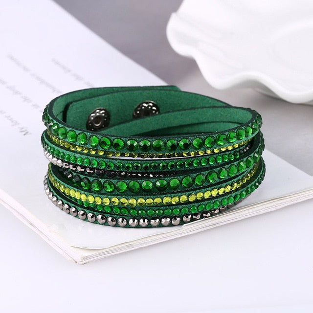 #01 Rhinestone Faux Leather Bracelet Women Jewelry