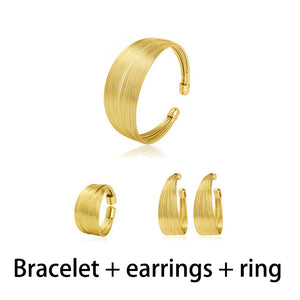 4 Piece Set Round Silk Style Necklace Earrings Bracelet & Ring Womens Jewelry