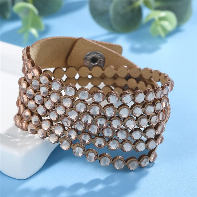 #02 Faux Leather Rhinestone Bracelet Womens Jewelry
