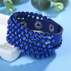 #02 Faux Leather Rhinestone Bracelet Womens Jewelry