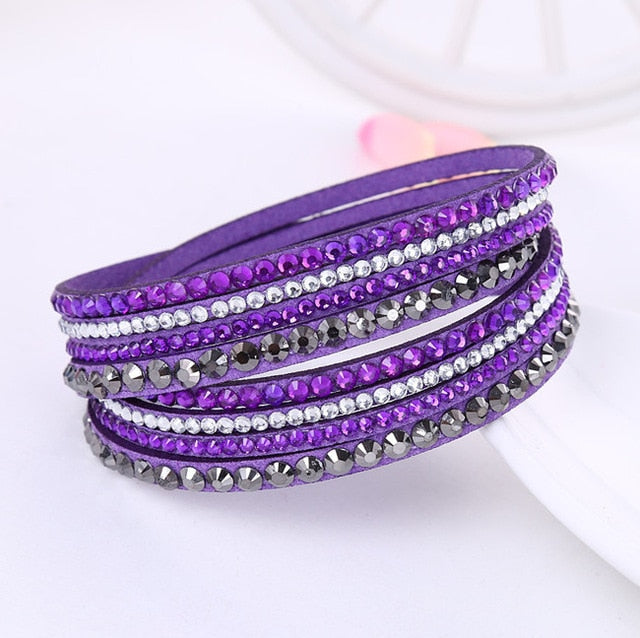 #03 Rhinestone Faux Leather Bracelet Womens Jewelry