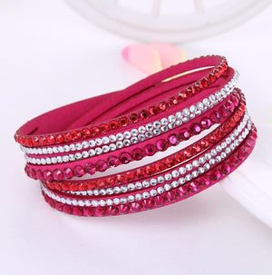 #03 Rhinestone Faux Leather Bracelet Womens Jewelry