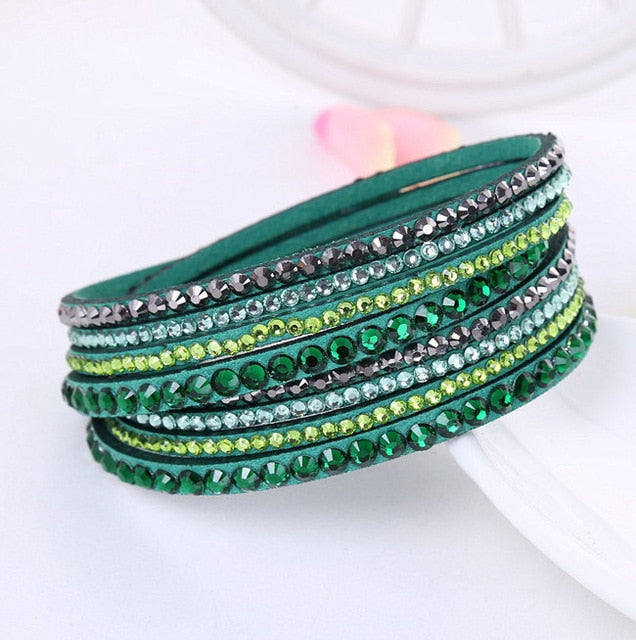 #03 Rhinestone Faux Leather Bracelet Womens Jewelry