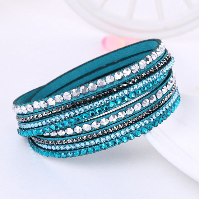 #03 Rhinestone Faux Leather Bracelet Womens Jewelry