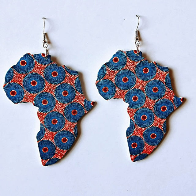 Africa or Round Shape African Print Wood Earrings