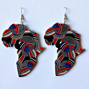 African Print Shape Wood Drop Earrings Womens Accessories