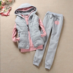 Womens Plus Size  3 Piece Velvet Track Suit Long Sleeve Hoodie Tee w/ Hoodie Vest & Sweatpants  Pink/Gray or Red/Black