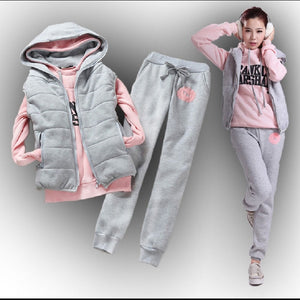 3XL 3 Piece Velvet Track Suit Sweatshirt w/ Hoodie Vest & Sweatpants Plus Size Women