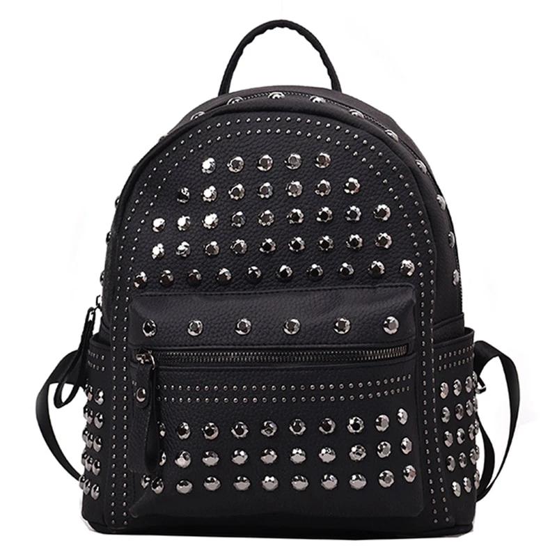 Womens Accessories Black Faux Leather Rivet Embossed Backpack