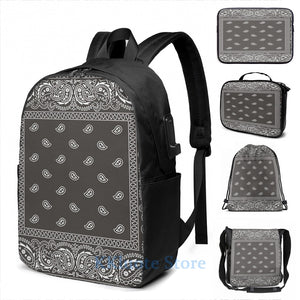 Assorted #2 Black Bandana Handkerchief Print School Bags