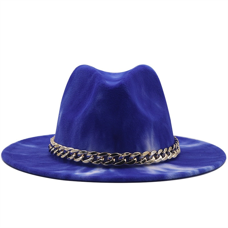 Unisex Tie Dye Fedora Hat w/ Gold Ribbon