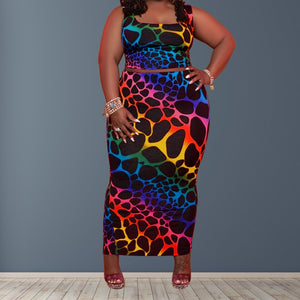 Plus Size Women Multi-Color Leopard Priint Crop Top w/ Long Skirt 