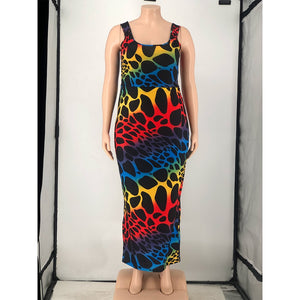 5XL 2 Piece Multi-Color Leopard Priint Tank Crop Top w/ Long Skirt Plus Size Women