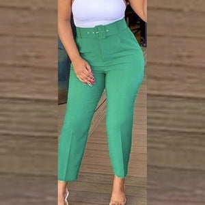 Plus Size Women High Waist Pencil Pants w/Belt  Black Khaki or Green