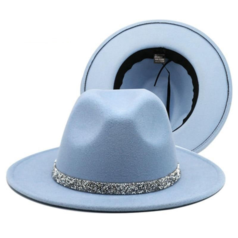 Womens Accessories Unisex Fedora Hat w/ Bling Ribbon Black Brown Green Purple Red Pink Yellow Beige White or Blue