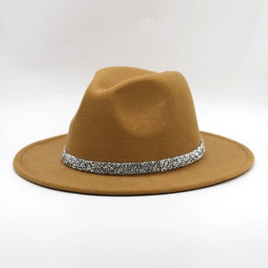 Unisex Wool Fedora Hat w/ Bling Ribbon